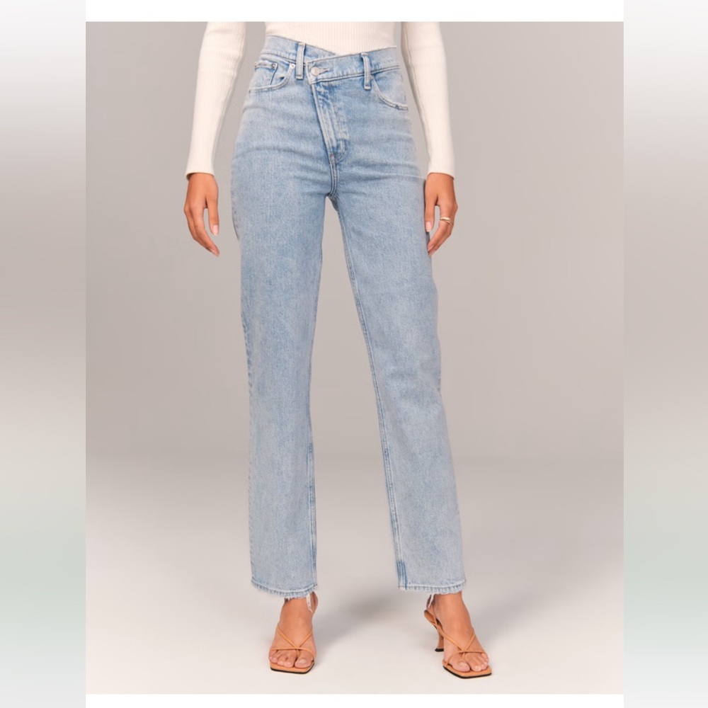 Abercrombie light wash straight jeans with cross